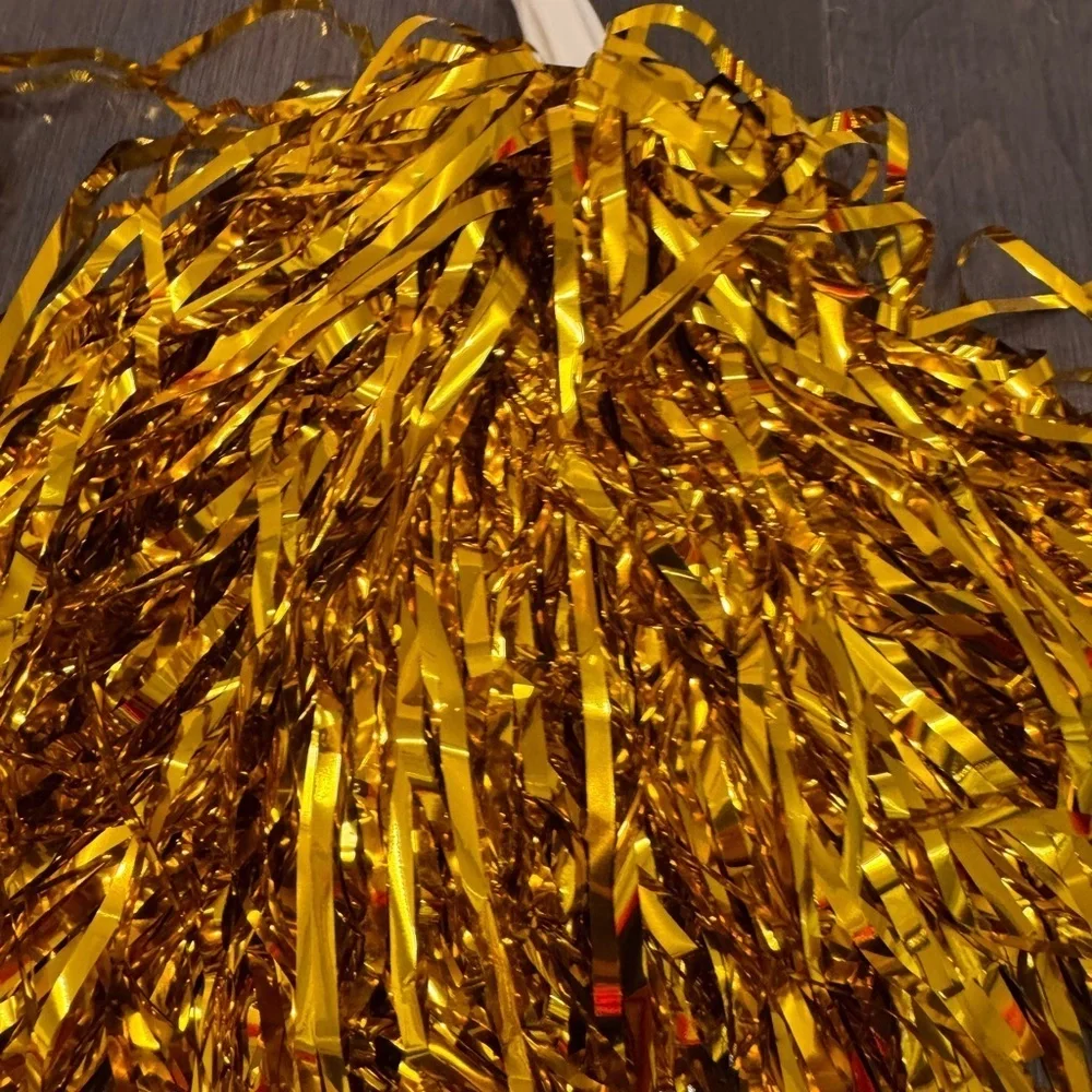 NWOT Metallic Gold Cheerleading Pom Poms with Handles Girls Cheerleader